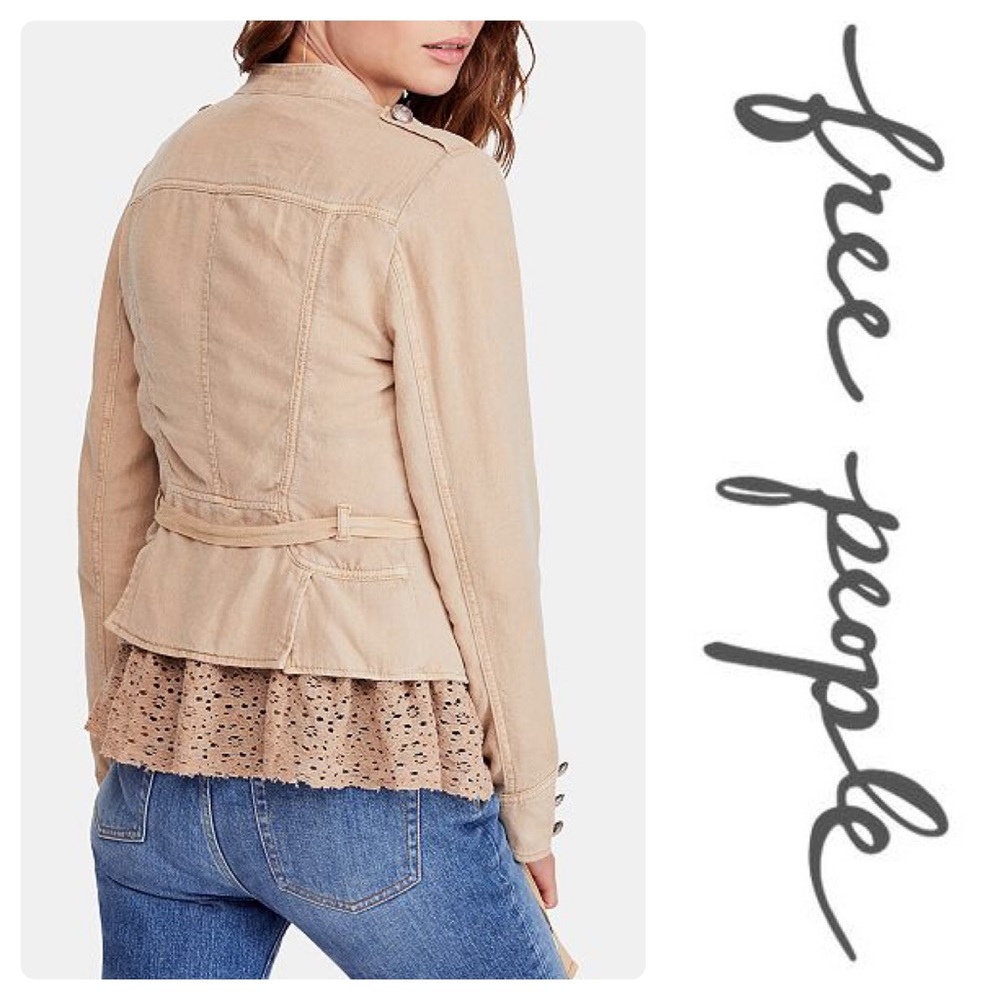 Free People Emilia Lace-Trim Tie-Waist Jacket Sand - Picture 2 of 5